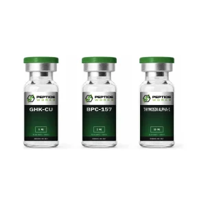 BPC-157 GHK-Cu Thymosin Alpha-1 Peptide Stack research vials: GHK-Cu 5mg, BPC-157 2mg, Thymosin Alpha-1 10mg